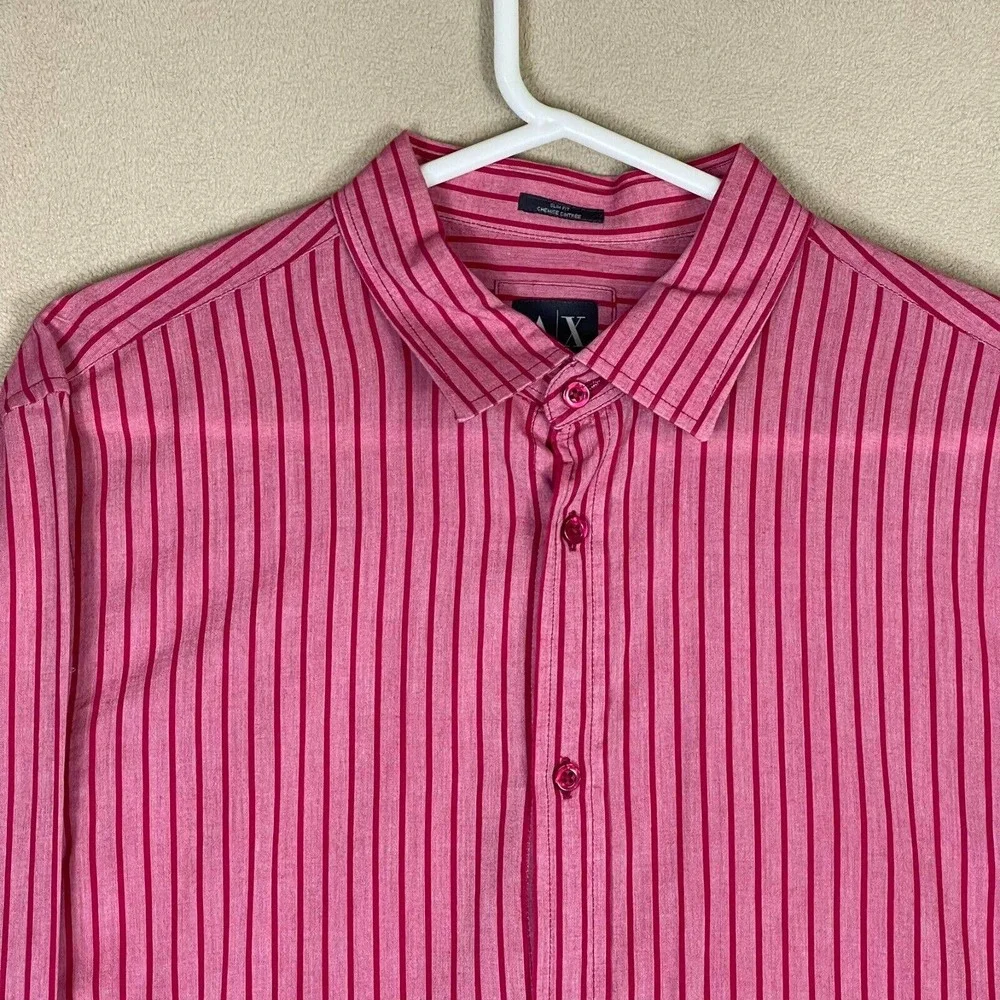 Armani Exchange‎ Shirt Adult Large Pink Striped Long Sleeve Preppy Mens